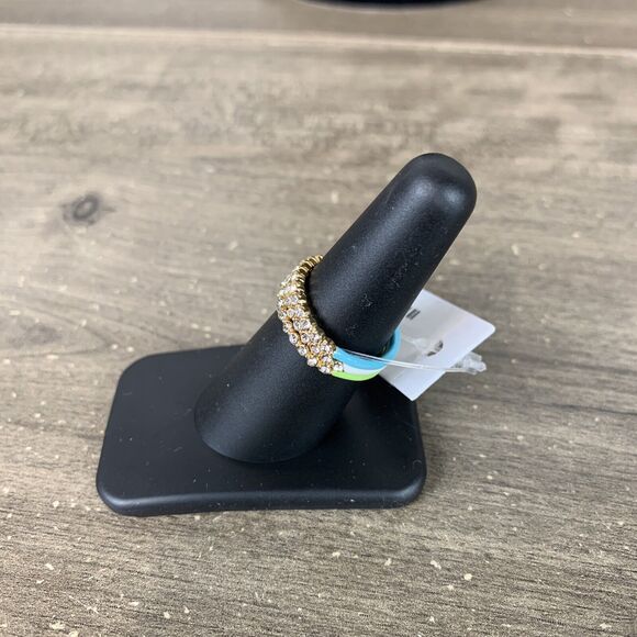 Nordstrom Rack Set of 3 Fashion Jewelry Rings Gold Enamel Multicolor Crystal $58 - Picture 3 of 7